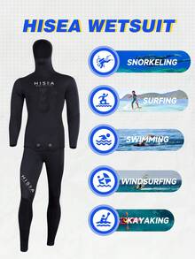 HISEA 5mm Thick Neoprene Diving Suit, Unisex Warm Wetsuit, Women's Two-Piece Cold-Proof Fishing Suit, Men's All-Season Warm Snorkeling Swimwear Set - Black - View 7