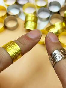 10pcs Adjustable Thimble Rings, Open Design Metal Finger Protectors, Gold & Silver Colors, Essential For Sewing, Embroidery, Leathercraft, DIY Handcraft, Great Gift For Crafters - 10 Thimbles - View 2