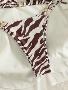 Sexy & Fashionable Bohemian Style Hollow Out Halter Neck Bikini Set, Casual Beach Vacation Swimwear For Summer - Multicolor - View 7