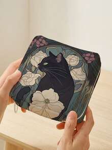 猫咪图案可重复使用卫生巾袋、月经垫收纳袋、化妆包、迷你旅行化妆箱、化妆刷袋、化妆容器、化妆包、旅行必备品、女士配饰、旅行用品、化妆包、学习用品、假日必备品、化妆包、化妆袋、冬季假日 - 彩色 - 查看 2