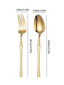 2/10/20 Stücke Edelstahl Gemusterte Servierlöffel & -gabeln, Pasta-/Salatlöffel & -gabeln, Suppen-/Reislöffel, Dessert-/Kuchengabeln, geeignet für Zuhause, Restaurant, Party, Geschenk - Gold - Übersicht 7