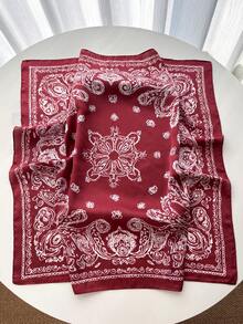1pc Paisley Print Faux Silk Bandana, Men's Versatile Neck Scarf, Headband, Decoration - Burgundy - View 3