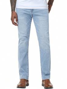 Men's Jeans Pants Regular Fit Straight-Leg Stretch Denim Comfort Vintage Streetwear Utility Style High Waist Relaxed Trouser Retro Casual Wear - 淺藍色 - 查看 9