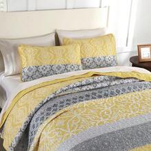 Boho Quilt Set FKing Size, 3 Pieces Yellow Grey Boho Striped Bedspread Coverlet Set With 2 Pillowcases, Soft Microfiber Bohemian Patchwork Farmhouse Bedding Set All Season (104\X90\) - YellowGrey - 查看 5
