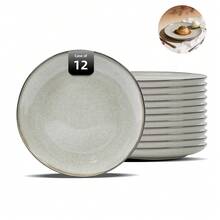 Handmade 8 Inch Ceramic Dessert Plates Set Of 12 - Organic Wavy Edge With Unique Reactive Glaze Grey, Microwave & Dishwasher, Scratch Resistant For Daily Use, Elegant Serving Dishes For Cake, Appetizers, Snacks - Grey - View 1