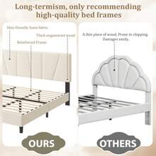 Base de Cama Plataforma con Cabecera Tapizada de Lino Ajustable, Soporte de Listones de Madera Resistentes, Sin Resorte de Caja Necesario y Montaje Fácil - Beige-King - Ver 5