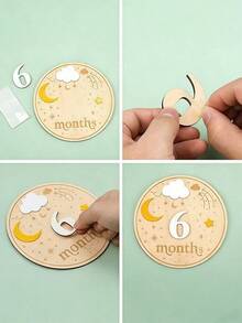 1 Set Double-Sided Baby Monthly Milestone Markers, 1-12 Months Baby Monthly Discs, Hello World Newborn Sign, Wooden Monthly Photo Props Keepsake, Baby Announcement Signs, New Parents Welcome Baby Party Gifts - Wood Color - View 5