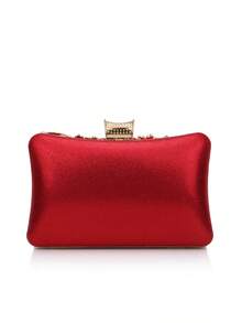 Women's Evening Clutch Bag With Metal Handle, Diamond Decor, Wedding Gold Clutch Purse With Chain Shoulder Strap - Red - View 5