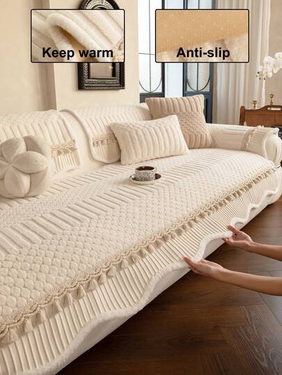 1 Stück weiches Plüsch Sofa Cover, minimalistisches einfarbiges 3D Design, tierfreundlich, anti-schmutzig & kratzsicher, geeignet für alle Jahreszeiten inklusive Weihnachten & Neujahr, maschinenwaschbar, passend für 1/2/3/4-Sitzer Sofa