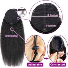 Drawstring Kinky Straight Human Hair Ponytail Extensions With Clips Afro Yaki Brazilian Hair #1B Clip In Pony Tail Extensions - Natural Black - View 3