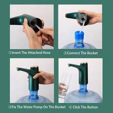 1pc USB- Electric Water Pump For 2/3/4/5 Gallon Bottles With LED Display - Portable Hands-Free Drinking System, Compatible With Large Water Jugs For Home, Camping, Office (USB Rechargeable Electric Water Pump) - Dark Green - View 10