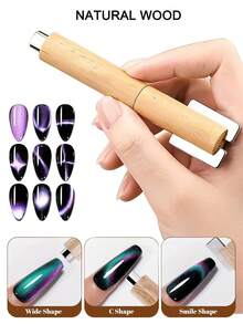 Multi-Functional Detachable Cat-Eye Magnet Stick With Wooden Cylindrical Handle For Gel Nail Art - Apricot - View 1