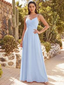 EVERPRETTY 优雅雪纺吊带露背浅蓝色伴娘礼服、婚礼宾客礼服、半正式婚礼派对礼服，夏季 - 淺藍色 - 查看 7