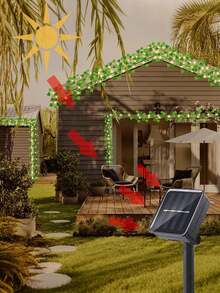2/5/10m Luces solares de hiedra, 100 luces LED de vid artificial, luces de hadas de hojas de plantas falsas, decoración de vid y luces LED para dormitorio, hiedra artificial alimentada por energía solar - Hojas de seda realistas y material de alambre de cobre suave, estética minimalista, patrón de hiedra verde, luz suave y cálida, 8 modos de iluminación - Luces de hadas de cortina LED, adecuadas para decoración interior durante todo el año, valla de privacidad, pared - Hojas verdes alimentadas con energía solar - Ver 6