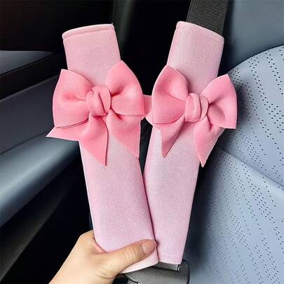 2 PCS Solid Color Butterfly Knot Silk Shoulder Covers For Car Seat Belts, Anti-Halting And Anti-Slip Padding Shoulder Pads, Car Decoration Accessories