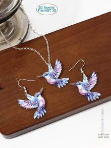 1 Set Elegant Acrylic Colorful Hummingbird Necklace & Earrings Set, Multi-Colored Wing Design, Suitable For Daily Wear And Bird Lovers, Ideal Gift For Friends - Multicolor - View 3