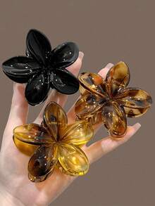 3个/1个女士豹纹琥珀色渐变花朵大号塑料发爪夹，8厘米/3.15英寸，时尚、优雅、简约别致，适合日常佩戴、休闲、派对、通勤、度假、发型设计、洗脸、化妆、服装配饰、发饰、美发工具 - 彩色 - 查看 9