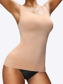 Camiseta interior sin costuras para mujer, control de abdomen, sin aros, tirantes anchos, transpirable, para yoga, fitness, casual, cómoda - Albaricoque - Ver 5