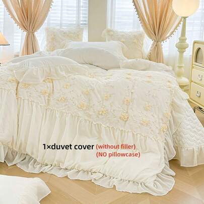 1pc Lace Trimmed Duvet Cover (Duvet Cover Only, No Filling, No Pillowcase), Bedding, Machine Washable, With Corner Ties, Suitable For Bedroom, Home, Hotel