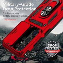 360 Rotating Ring Holder Lens Protection Phone Case, Anti-Drop Shockproof Phone Cover Compatible With Apple 11/12/13/14/15/16 Pro Max, Galaxy S22/23/24/25+ Ultra, A04/A05/A14/A15/A24/A25/A34/A54/A56/A36/A26 - Red - View 8