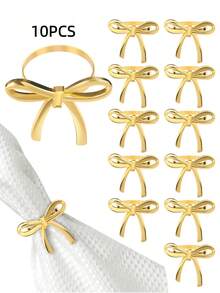 2/8/10pcs Gold Metallic Bow Napkin Rings, Suitable For Dinner Party, Wedding, Banquet, Home Gathering Table Decor - Gold - View 5