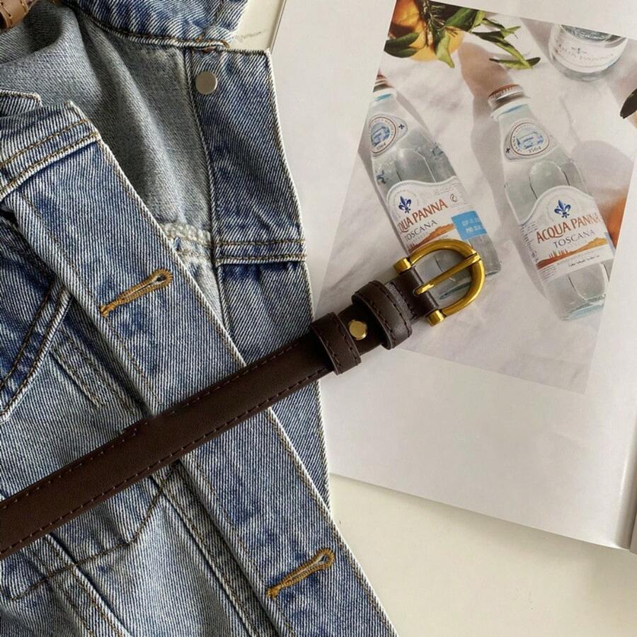 New Exquisite Retro Belt Women's Leather High-End Soft Leather Thin Belt Jeans Belt Student Korean Belt Women - 咖啡 - 查看 1