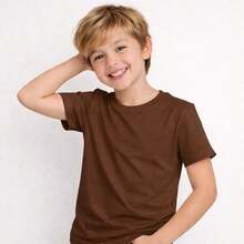 Camiseta Básica Infantil 100% Algodão Masculina Tamanho do 0 ao 16 Leve, Fresco para Dia a Dia, Escola, Passeio e Festas - Marrom - Visão 1