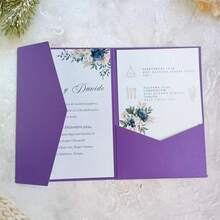 20 piezas de tarjetas de invitación perladas, tarjetas de felicitación con triple pliegue, sobres de bolsillo RSVP, invitaciones de boda, tarjetas de papel dorado, para decoraciones y suministros de fiesta de boda, quinceañera, bautizo, despedida de soltera (rosa, dorado, burdeos, beige, blanco, azul marino) - 20 piezas - Ver 12