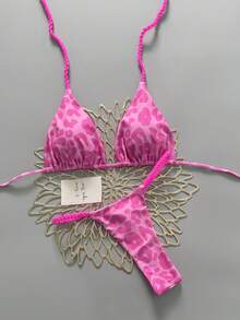 2 pièces Maillot de bain bohème floral élégant sexy et décontracté avec liens et tresses, pour les vacances à la plage, printemps/été - Multicolore - Voir 2