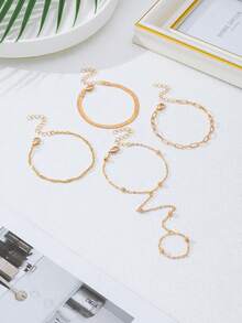 2pcs/Set Starry Moon Tassel Element Finger Chain Set, Fashionable Double-Layer Stackable Bracelet, Handmade Adjustable Length, Suitable For Holidays, Daily Wear, Dates, And Photo Shoots - Gold - View 4