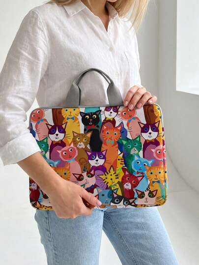 猫咪印花笔记本电脑内胆包，笔记本电脑包，笔记本电脑保护套，平板电脑收纳包，笔记本电脑拉链内胆包，笔记本电脑/电脑/单肩包，适用于学校、商务、办公，男女通用，适合女孩、男孩、女士、男士，可爱，防水，轻便，小巧，带笔记本电脑隔层，大容量，适用于学校、办公室、工作、通勤，多功能