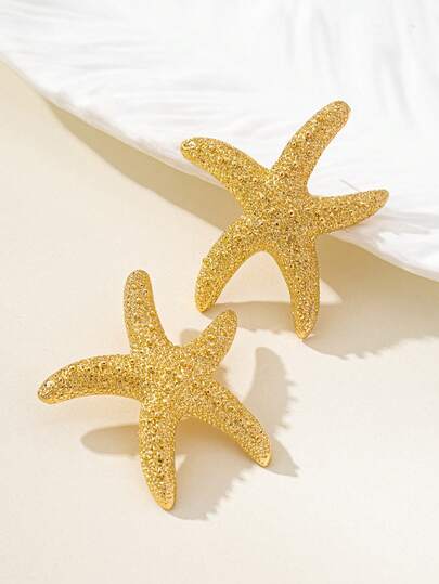 1 Pair Exaggerated Gold Metal Starfish Earrings, European And American Style Beach Resort Ocean Jewelry For Women, Suitable For Daily Wear, Vacation, Dates, Parties