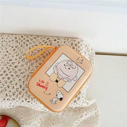 SNOOPY 1pc Cartoon Data Cable Storage Bag, Storage Box, Coin Purse, Coin Purse, Square Bag, Bracelet, Perfect Small Gift For Fans, Family, And Friends, Valentine's Day Gift, New Year's Gift, Valentine's Day Gift, Easter Gift[Stochastic Style]