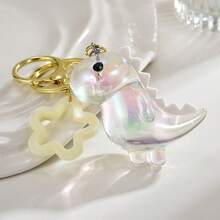 1个男女通用新款电镀炫彩可爱小恐龙钥匙扣卡通透明恐龙五芒星饰品，适合作为礼物送给朋友，可作包包挂饰、钱包挂饰、钱包配件，3D打印动物可爱少女心物品，汽车必备品，汽车装饰 - 彩色 - 查看 3