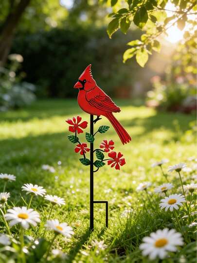 Red Sparrow Metal Wrought Iron Garden Pegboard - Suitable As An Outdoor Garden Decoration, Patio Landscaping Accent, Commemorative Garden Decoration, Holiday Entrance Decoration, Or As A Year-Round Backyard Ornament. Suitable For Patios, Gardens, Balconies, And Fence Tops.
