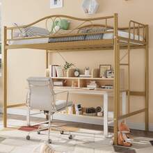 Cama Tipo Loft tamaño Individual, de Metal Resistente de 400 Libras, con Escalera y barandilla de , Ahorro de Espacio, sin Ruido, no Necesita somier, fácil Montaje, frío - Dorado - Ver 1