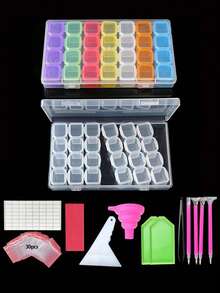 5D钻石画工具配件，包括粉色漏斗、28格钻石收纳盒、点钻笔、点钻盘，适用于钻石画爱好者和大型钻石画制作。 - 彩色 - 查看 8