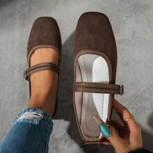 Women's Retro Square-Toed Mary Jane Shoes, Low Heel Single Strap Flats, Artistic Commuting Versatile Women's Shoes - màu nâu cà phê - Xem 2