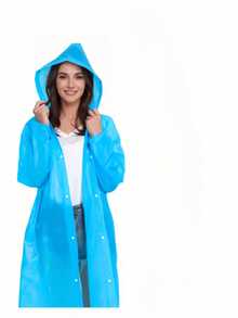 一件可重复使用的雨披，采用EVA防水材料制成，带帽，宽松长袖设计，方便户外活动。 - 彩色 - 查看 7