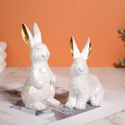 2 Stücke Miniatur Osterhasen Figuren, geometrische Kaninchen Statuen, geeignet für Haus, Hof, Garten Dekoration, Feiertagsgeschenke