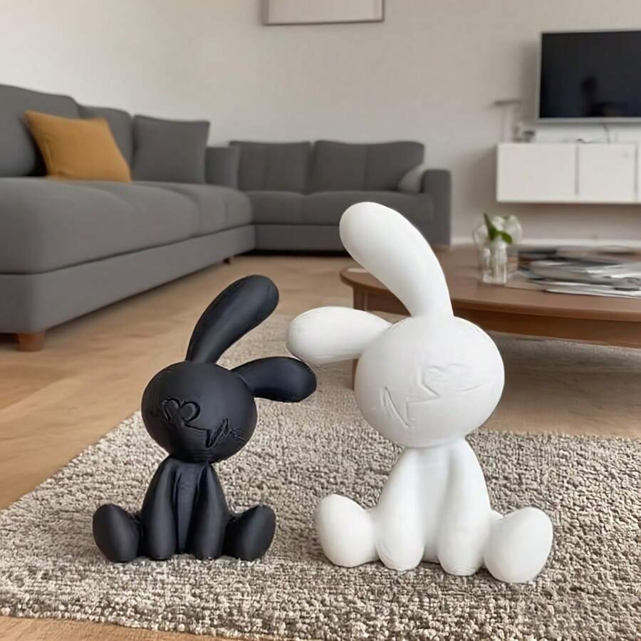 Abstract Art Sculpture Black And White Rabbit Design Ideal For Bohemian Living Rooms And Cafes Unique Decor For Home And Office Minimalist And Elegant Craftsmanship Plastic Material - 黑白 1套 - 查看 1