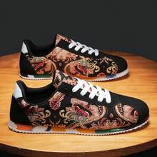 Men's Fashion Traditional Dragon Embroidery Canvas Shoes, Comfortable Rubber Sole Walking Shoes (Shoe Pattern Placement Random) - Black - View 6