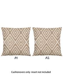 2个装饰枕套，几何图案靠垫套，100%低过敏性聚酯纤维枕套，复古亚麻材质，隐形拉链，可机洗，简约时尚线条图案，家居装饰枕套，适用于沙发、客厅、卧室，不含枕芯 - 米咖色 - 查看 12