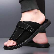 Men's Black Suede-Like Slides - Casual Outdoor Sandals For Beach/Daily - màu đen - Xem 3