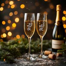 Anpassade julglas med highballmotiv, höga champagneglas i fransk stil, mousserande sött vinglas, romantiska rituella vinglas, cocktailglas i glas, cocktailglas i jul, champagneglas, personliga julklappar i glas, familjejulklappar i glas - Champagneglas A - Visa 2