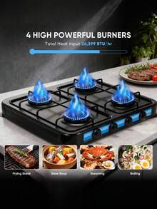 Parrilla Empotrable  4 Quemadores Gas LP Acero Porcelanizado Negro - Negro - Ver 5