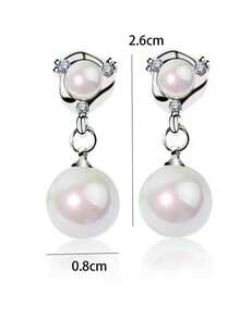 1对女士优雅水晶珍珠吊坠耳环，适合日常佩戴 - 銀色 - 查看 4