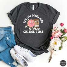 Camiseta Cafecito Y Chisme para Mujeres, Camiseta Latina Es Hora de Cafecito Y Chisme, Regalo Latina, Camiseta Latina, Linda Camiseta Retro Cafecito - Blanco y negro(no personalizable) - Ver 10