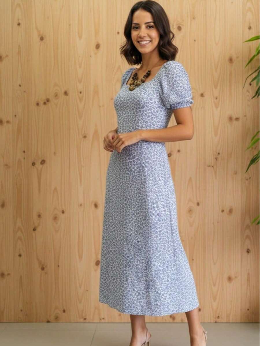 Full Print, Gathered, Vacation, Dating. - 藍白色 - 查看 1