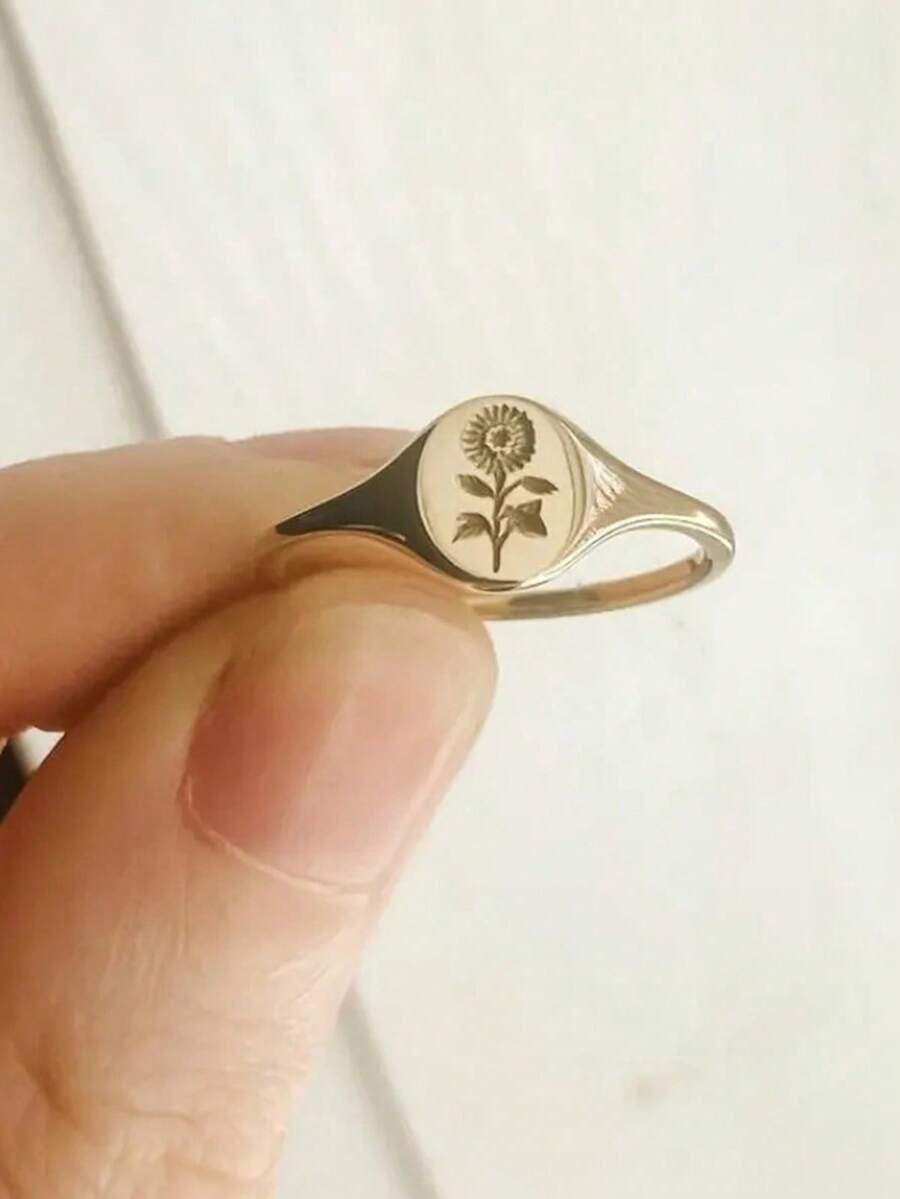 1 chiếc nhẫn hoa thanh lịch dành cho nữ, thích hợp làm quà tặng đám cưới, lễ đính hôn, kỷ niệm, quà tặng ngày Valentine. - Vàng - Xem 1